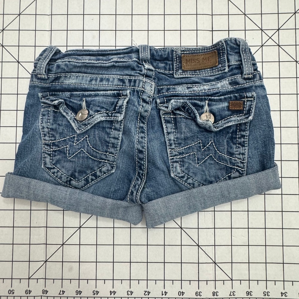Miss Me Irene Boot Denim Shorts Womens 26 Medium Wash Embroidery Cuffed Low Rise